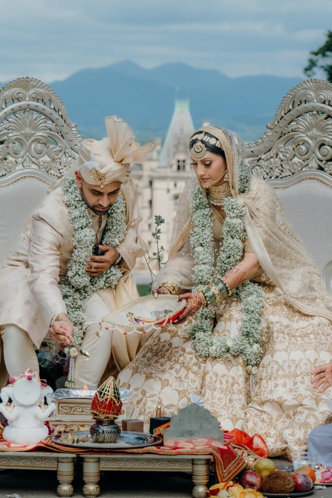Ceremony under a floral mandap