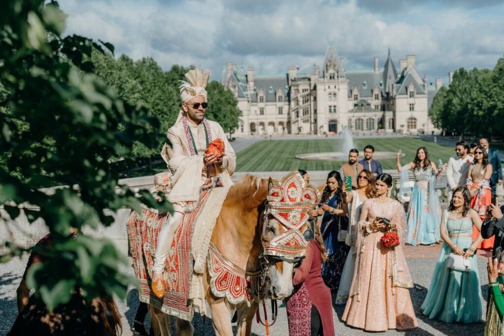 Baraat procession on the lawn at Biltmore Estate