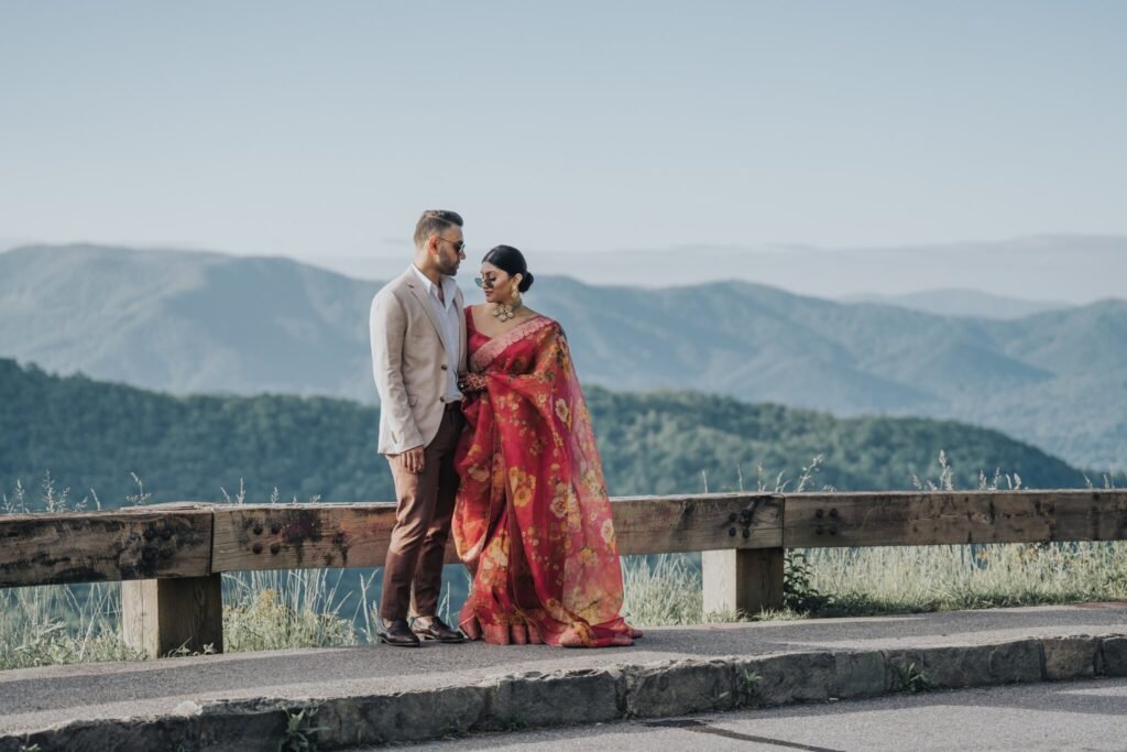 Couple at a mountain overlook near Asheville