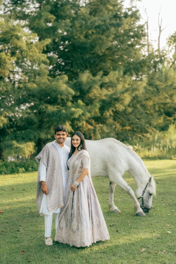 white horse couple photoshoot