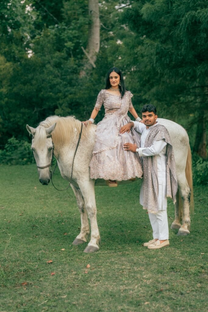 white horse couple photoshoot