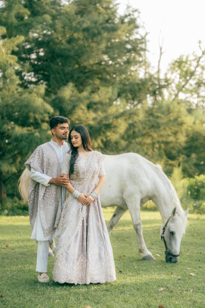 white horse couple photoshoot