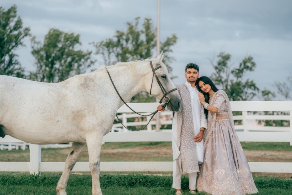 white horse couple photoshoot