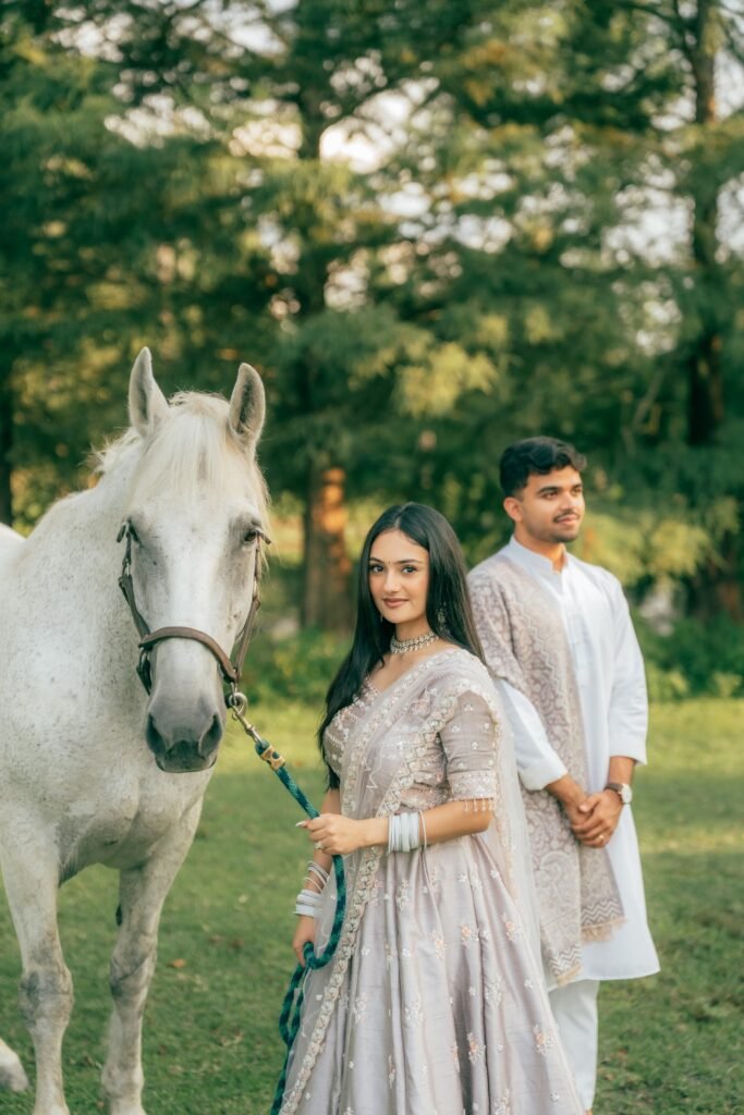 white horse couple photoshoot