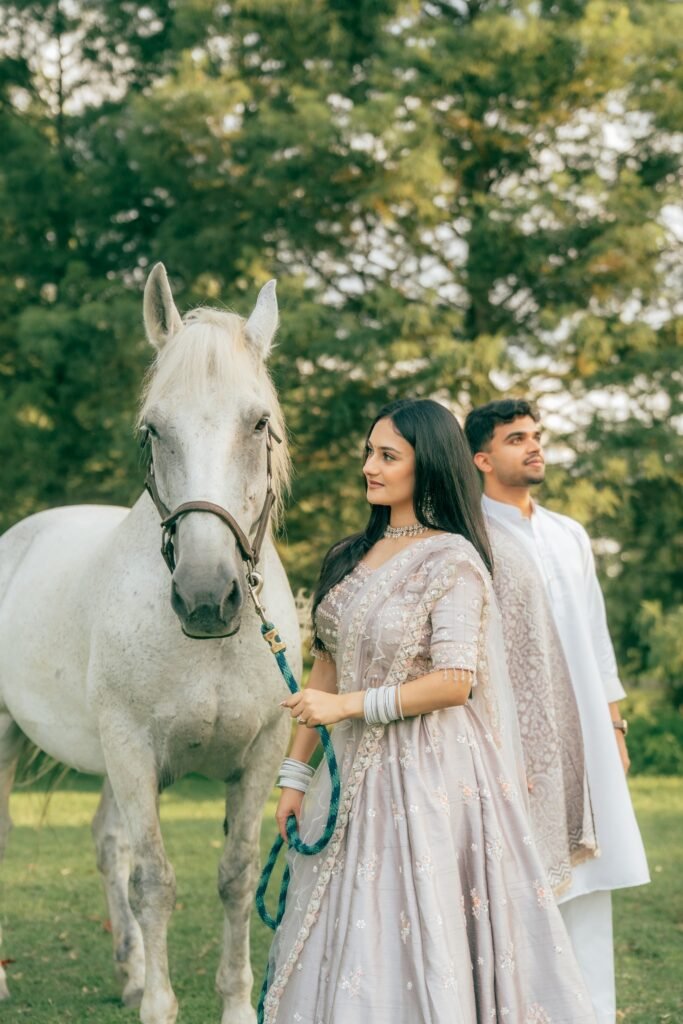 white horse couple photoshoot