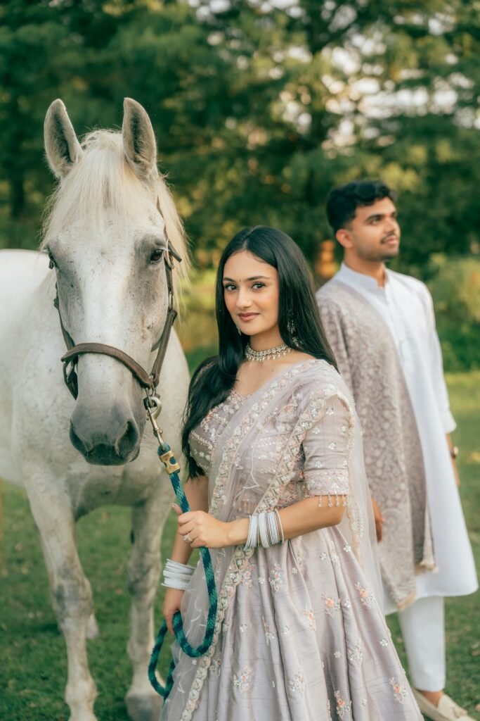 white horse couple photoshoot