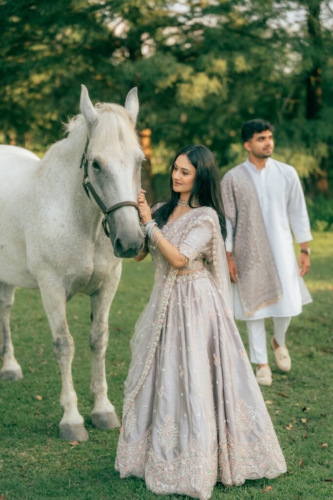 white horse couple photoshoot