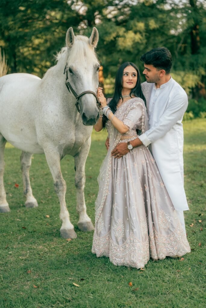 white horse couple photoshoot