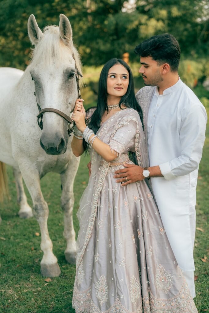 white horse couple photoshoot