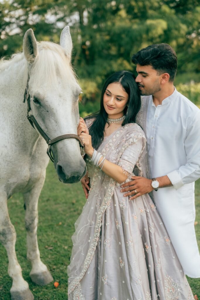 white horse couple photoshoot