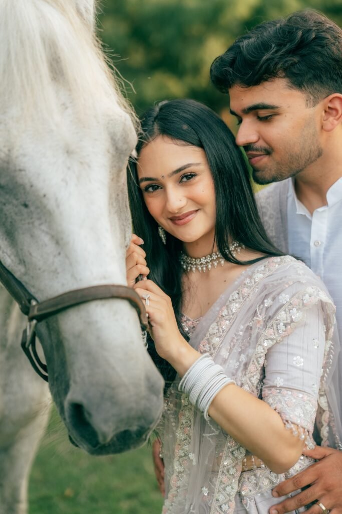 white horse couple photoshoot