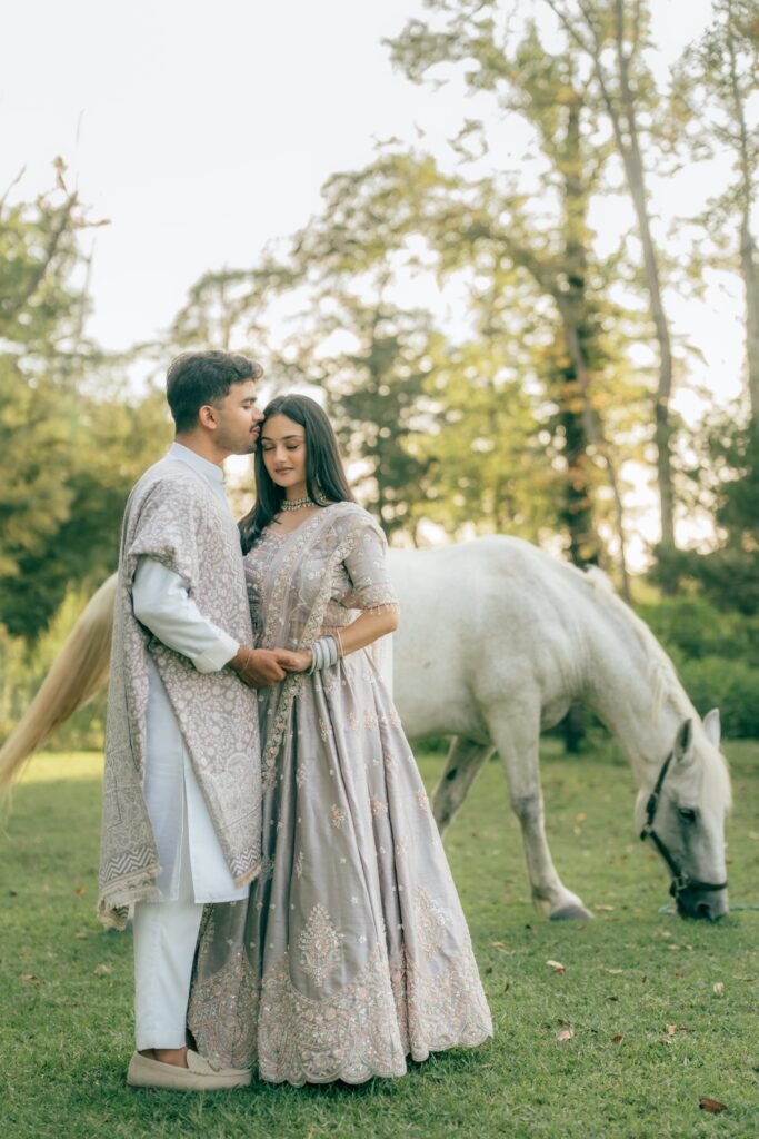 white horse couple photoshoot