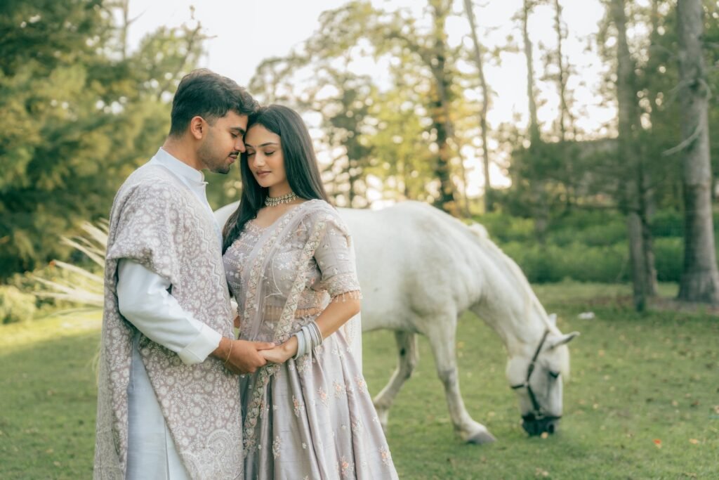 white horse couple photoshoot
