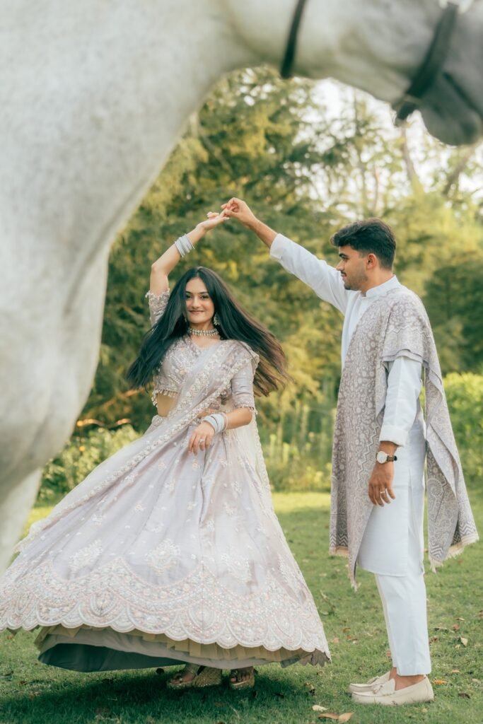 white horse couple photoshoot
