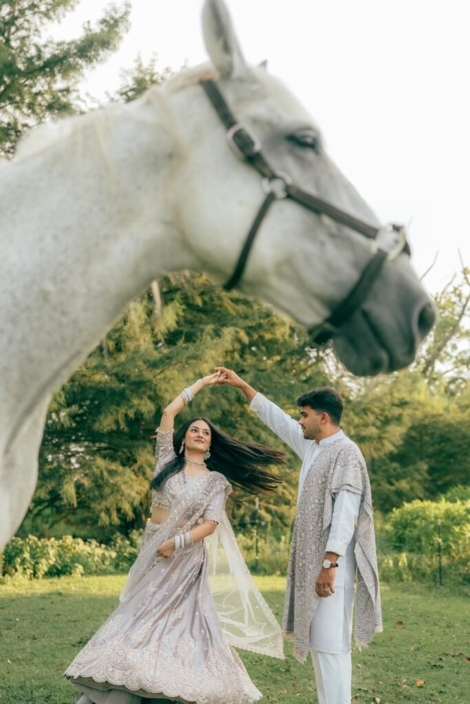 white horse couple photoshoot