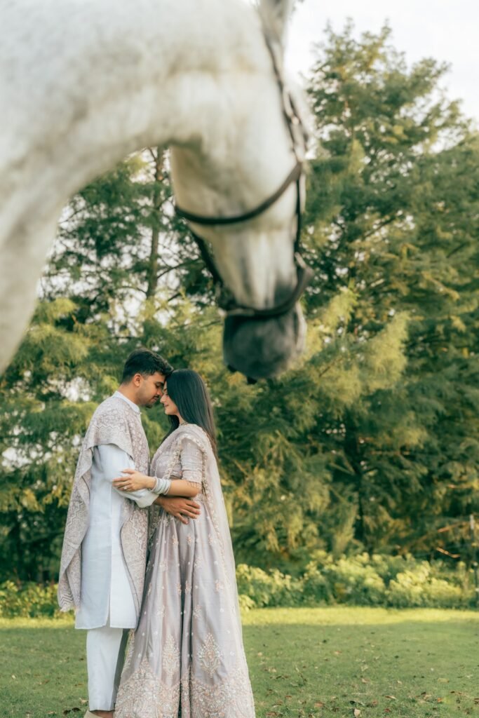 white horse couple photoshoot