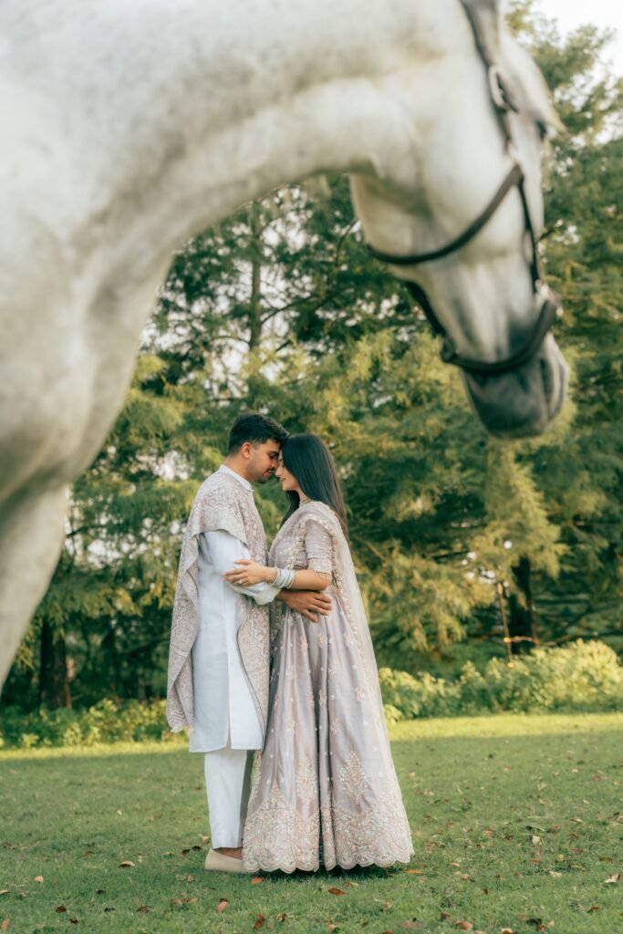 white horse couple photoshoot