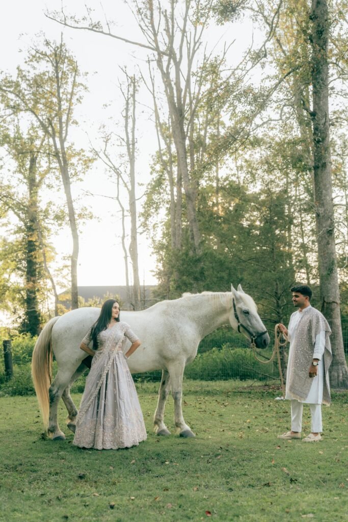 white horse couple photoshoot