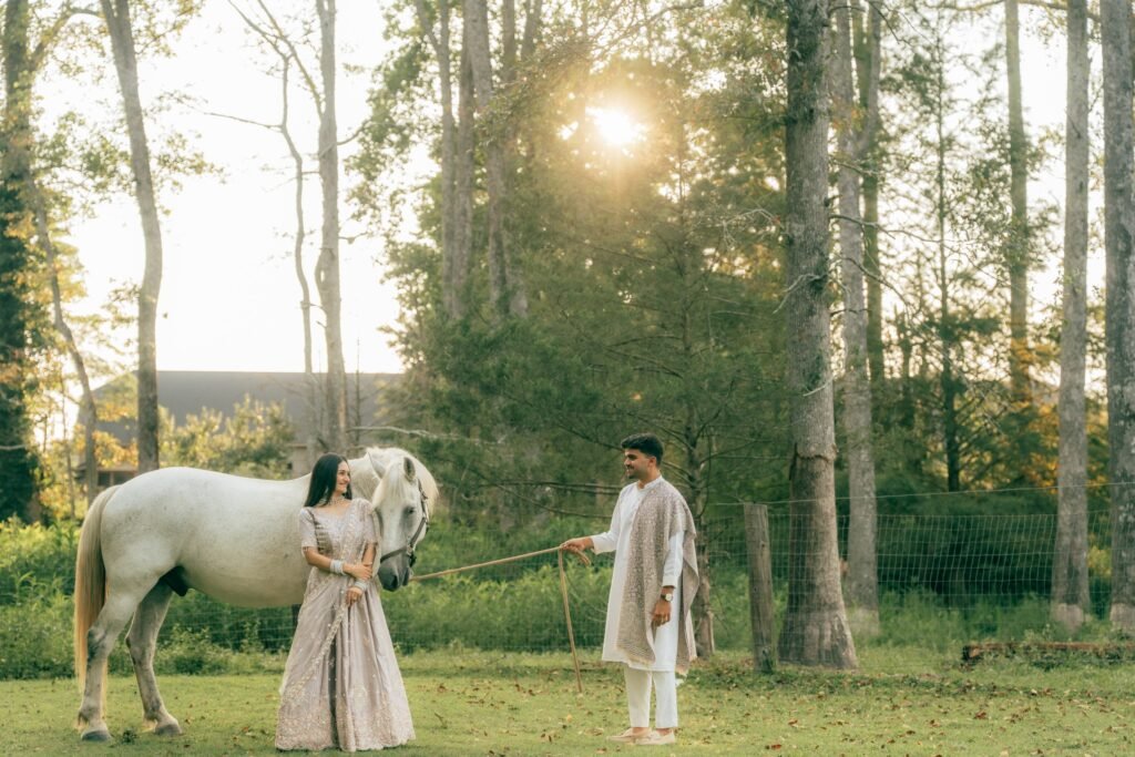 white horse couple photoshoot