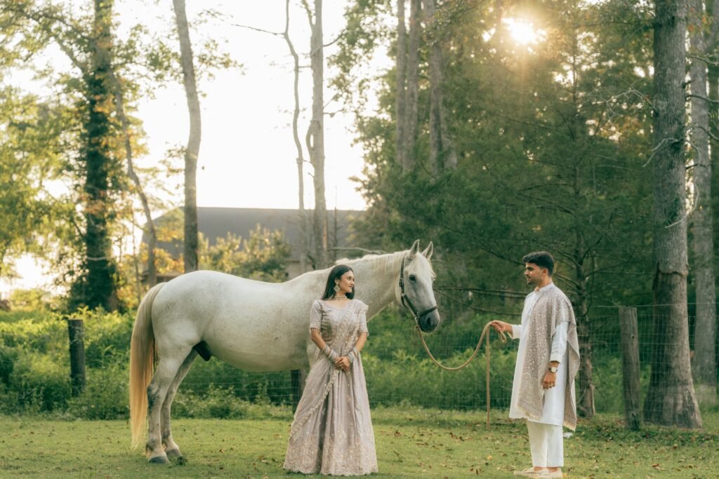 white horse couple photoshoot