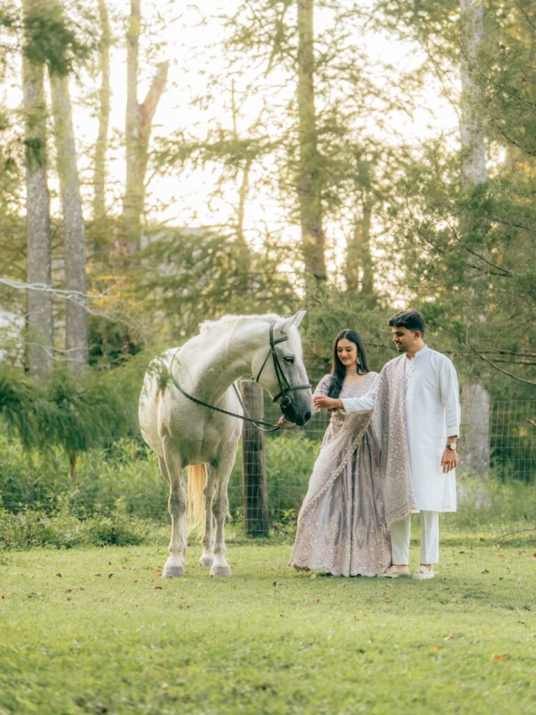 white horse couple photoshoot