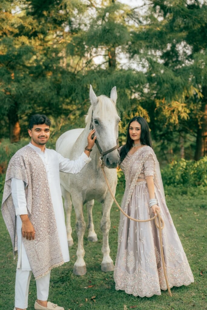 white horse couple photoshoot