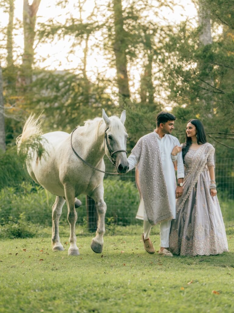 white horse couple photoshoot