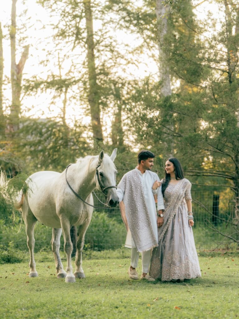 white horse couple photoshoot