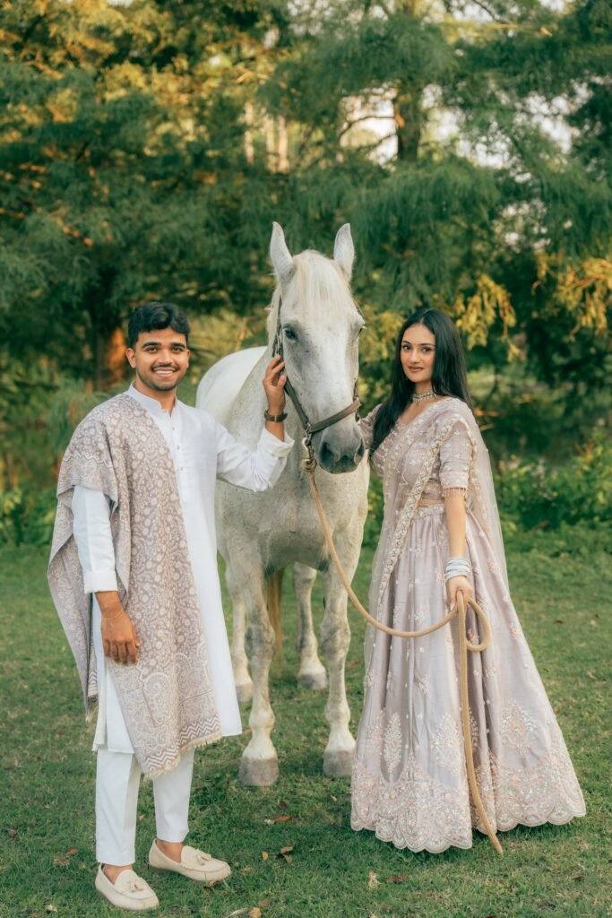 white horse couple photoshoot