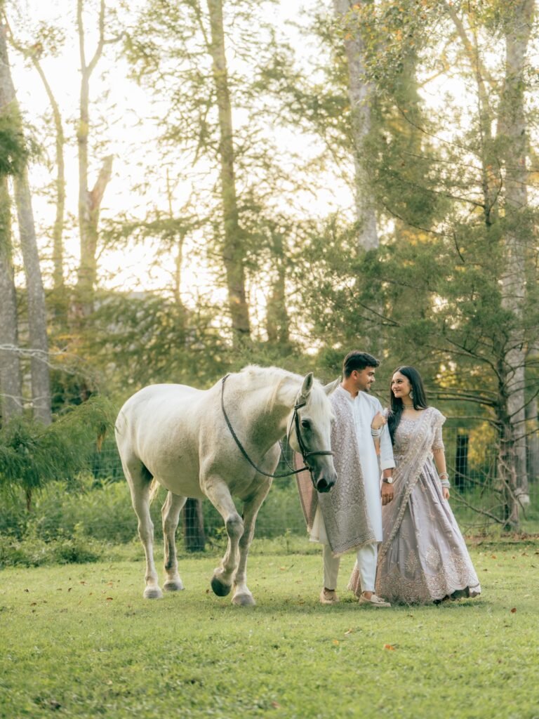 white horse couple photoshoot