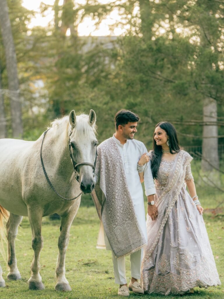 white horse couple photoshoot