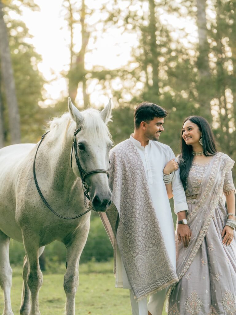 white horse couple photoshoot