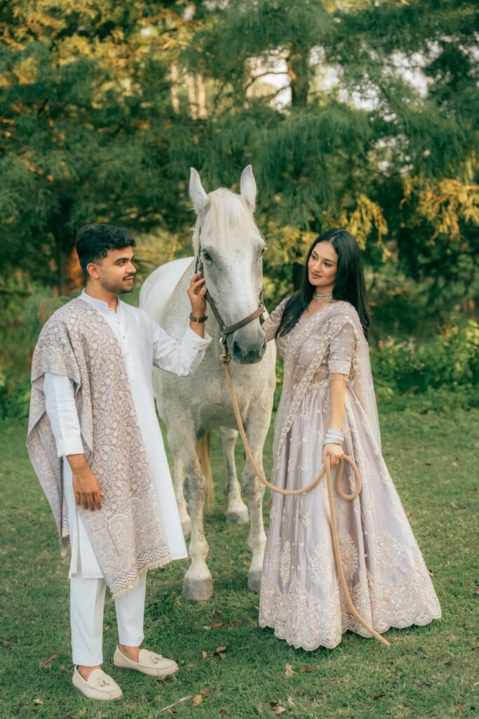 white horse couple photoshoot