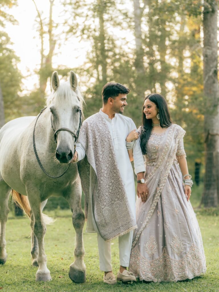 white horse couple photoshoot