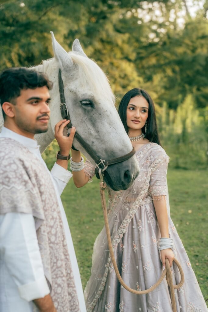 white horse couple photoshoot