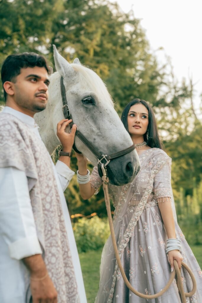white horse couple photoshoot