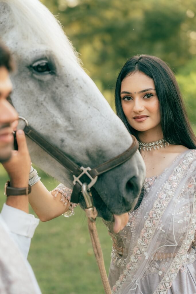 white horse couple photoshoot