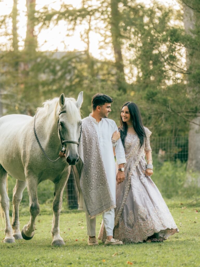 white horse couple photoshoot