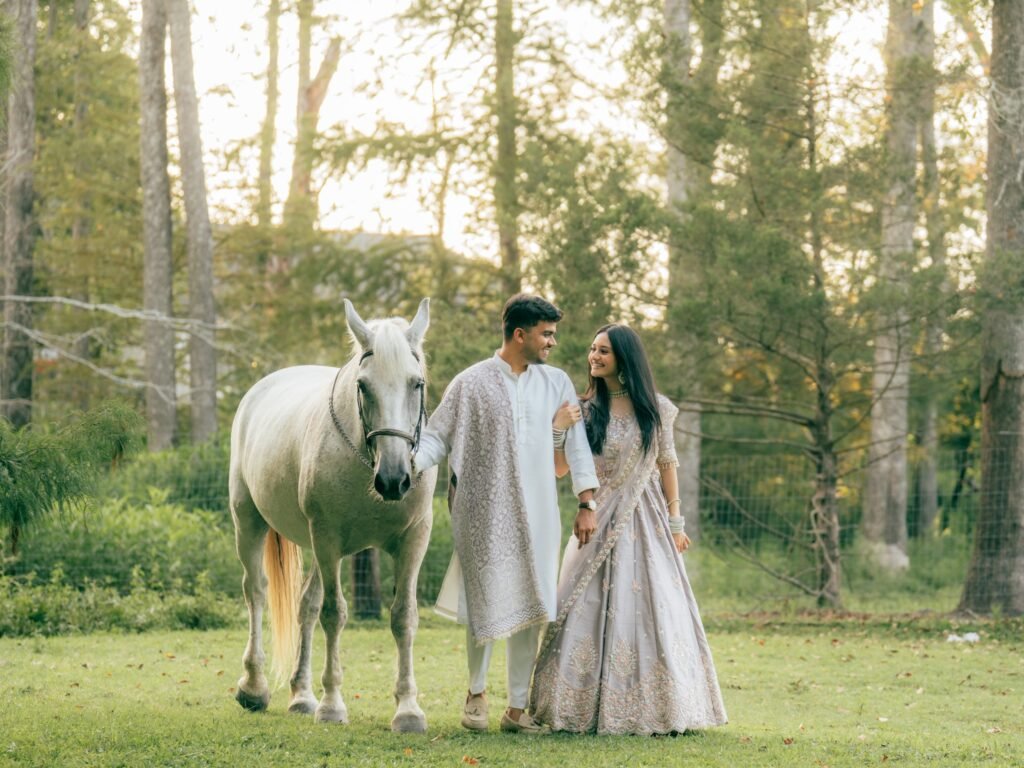 white horse couple photoshoot