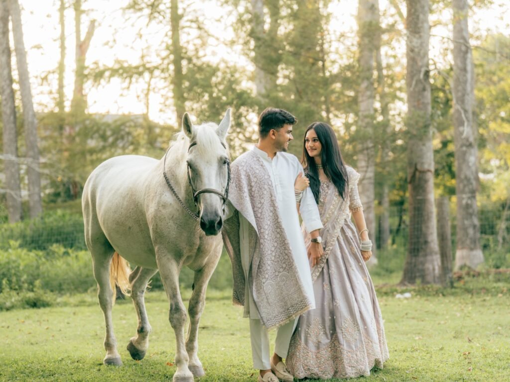 white horse couple photoshoot