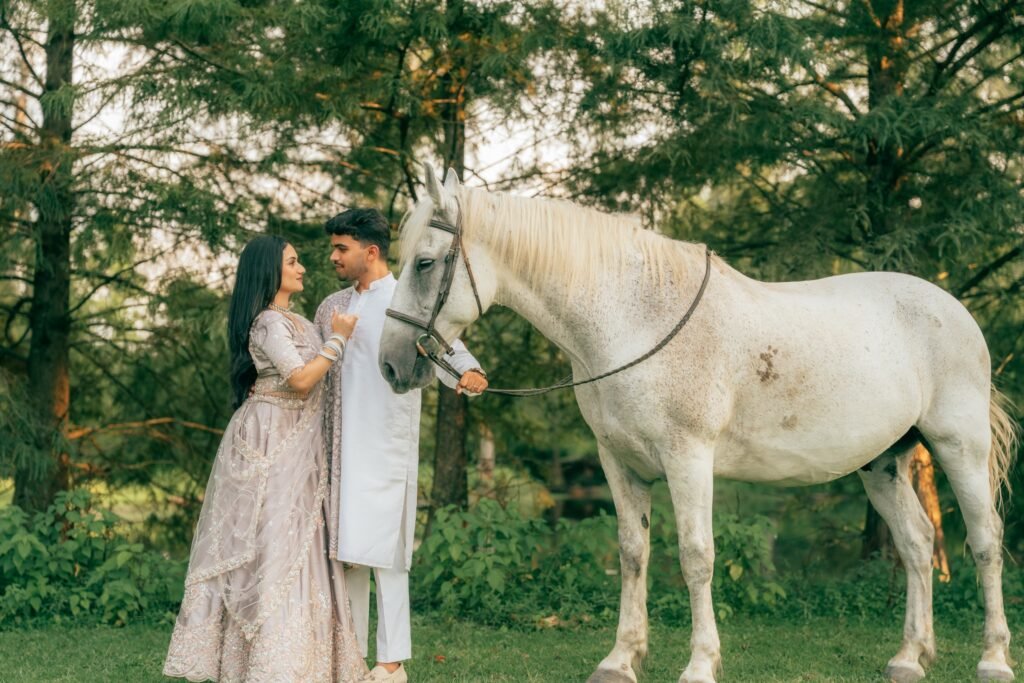 white horse couple photoshoot