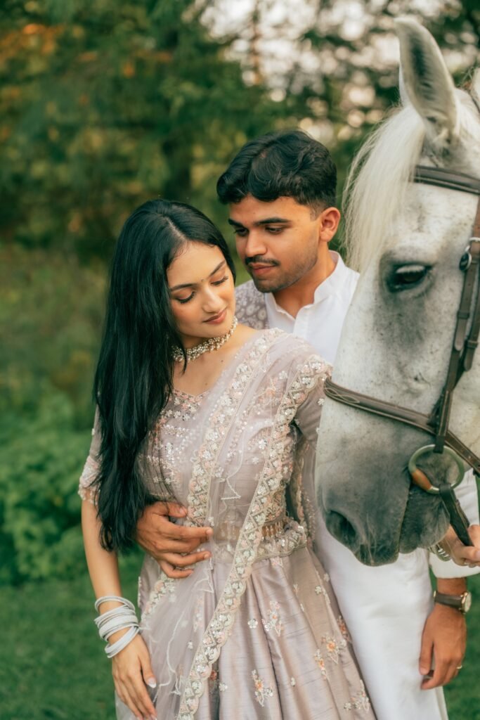 white horse couple photoshoot