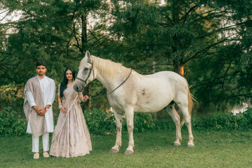white horse couple photoshoot