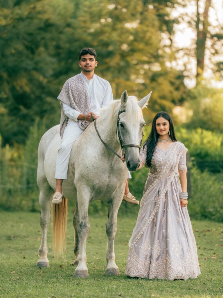 white horse couple photoshoot