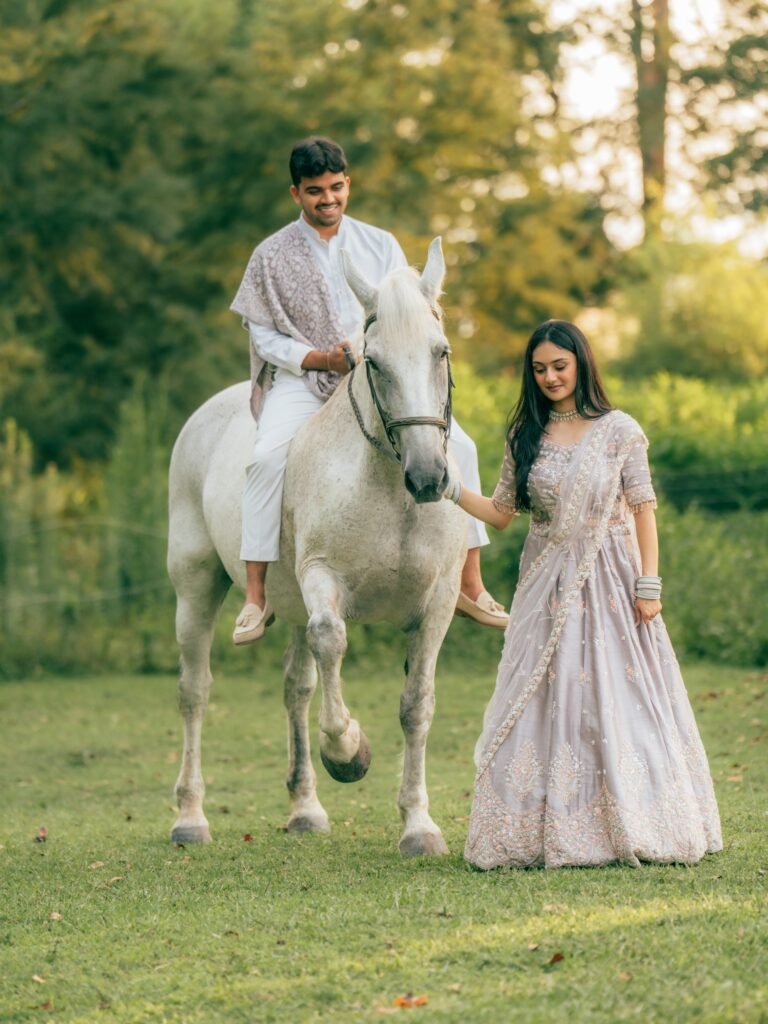 white horse couple photoshoot