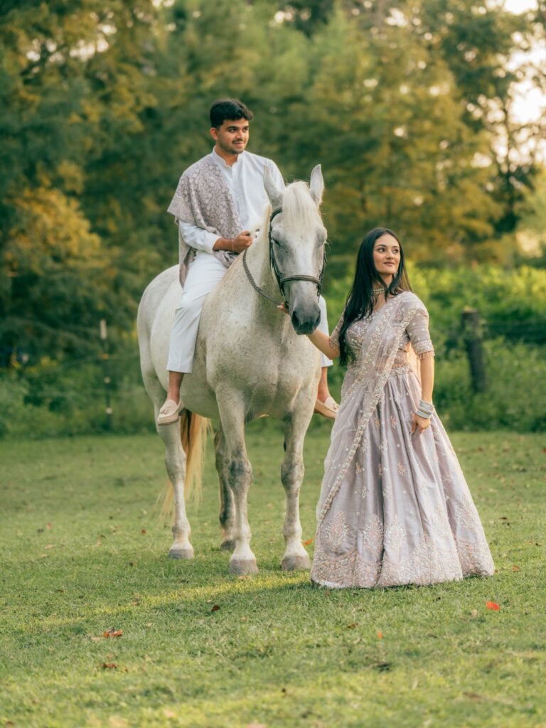 white horse couple photoshoot