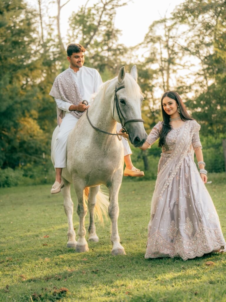 white horse couple photoshoot