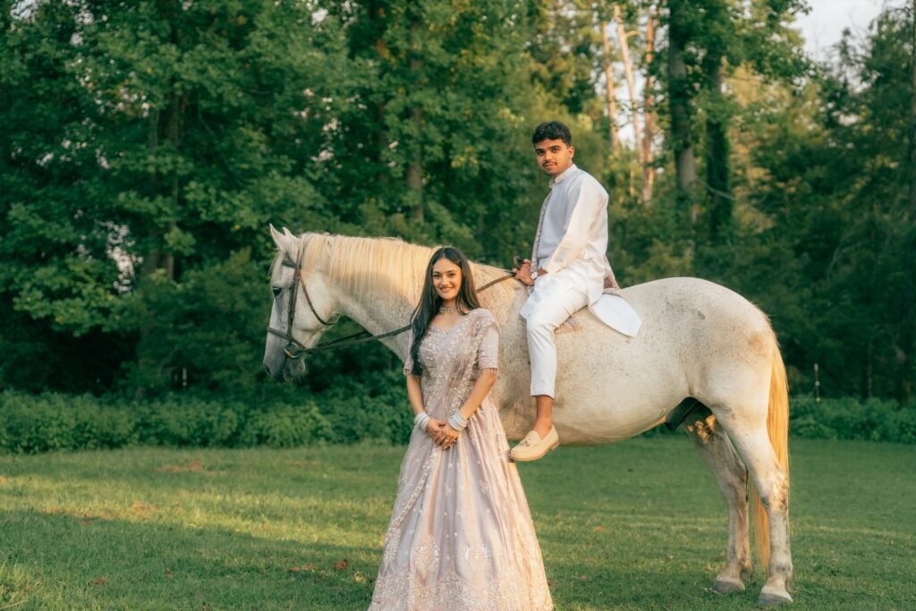 white horse couple photoshoot