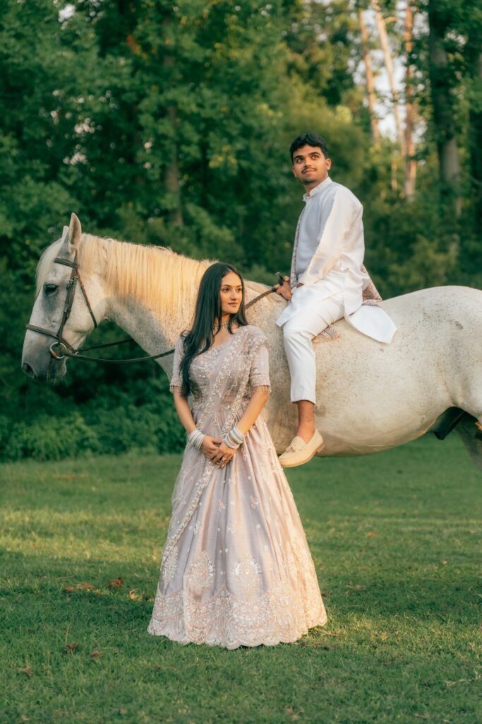 white horse couple photoshoot